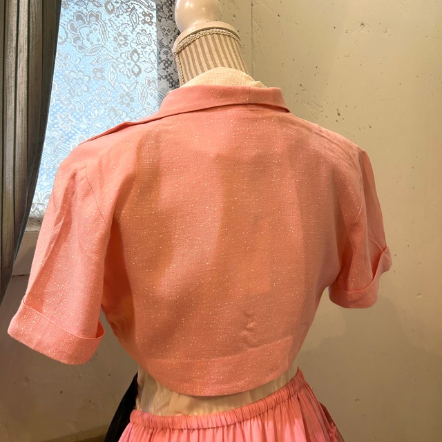 50s “Mode D Day” white dot print rayon pink jacket