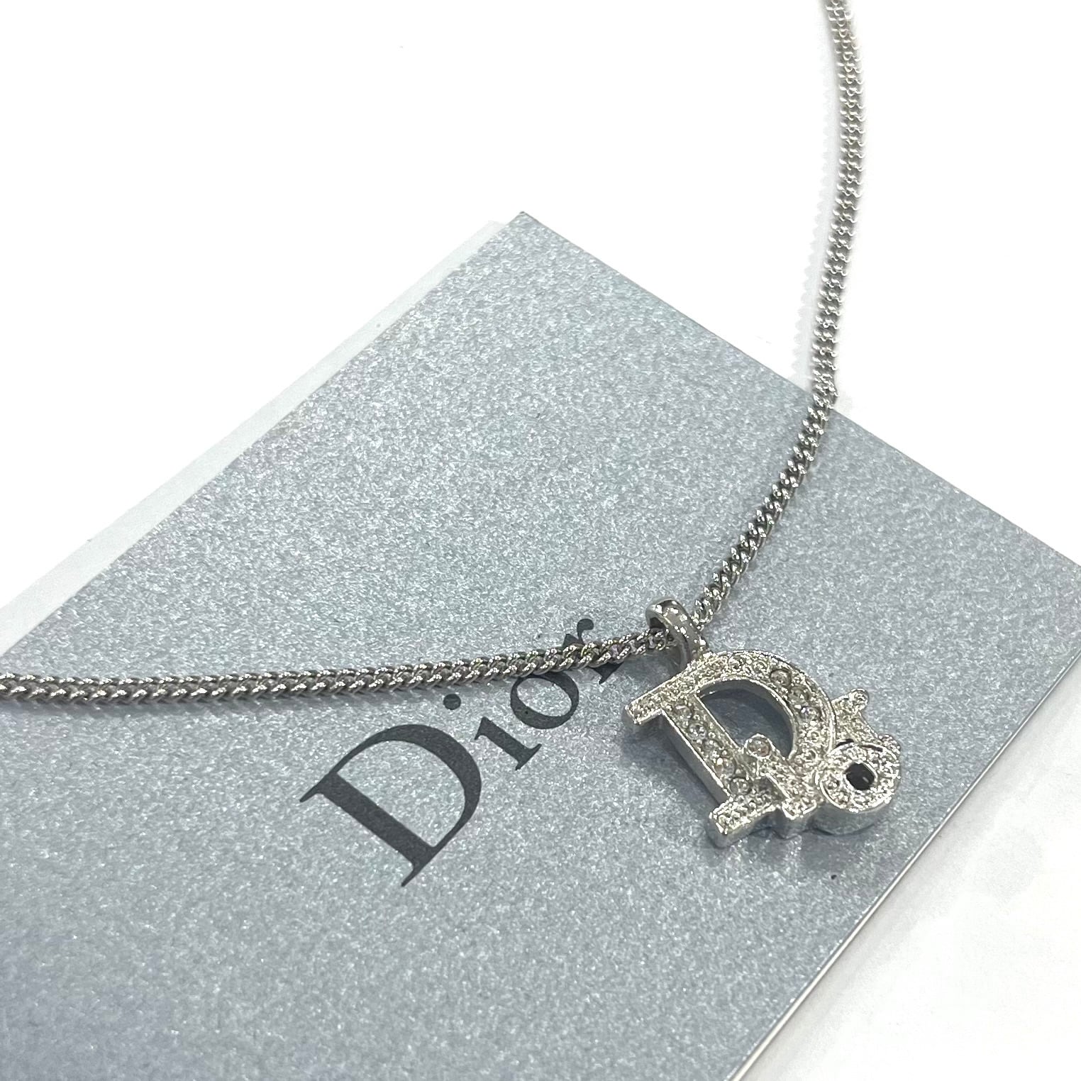 Christian Dior】2578 DIOR ディオールロゴ ラインストーンネックレス
