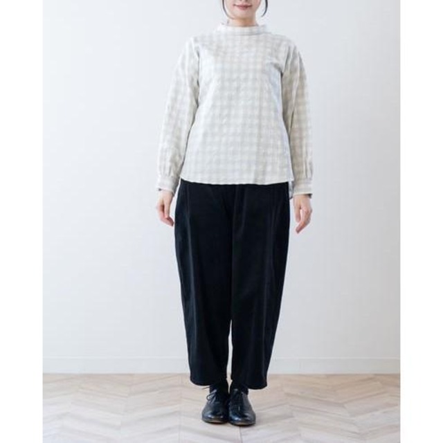 nachukara(ナチュカラ）ドビーチェック起毛ロールカラープルオーバー【日本製】