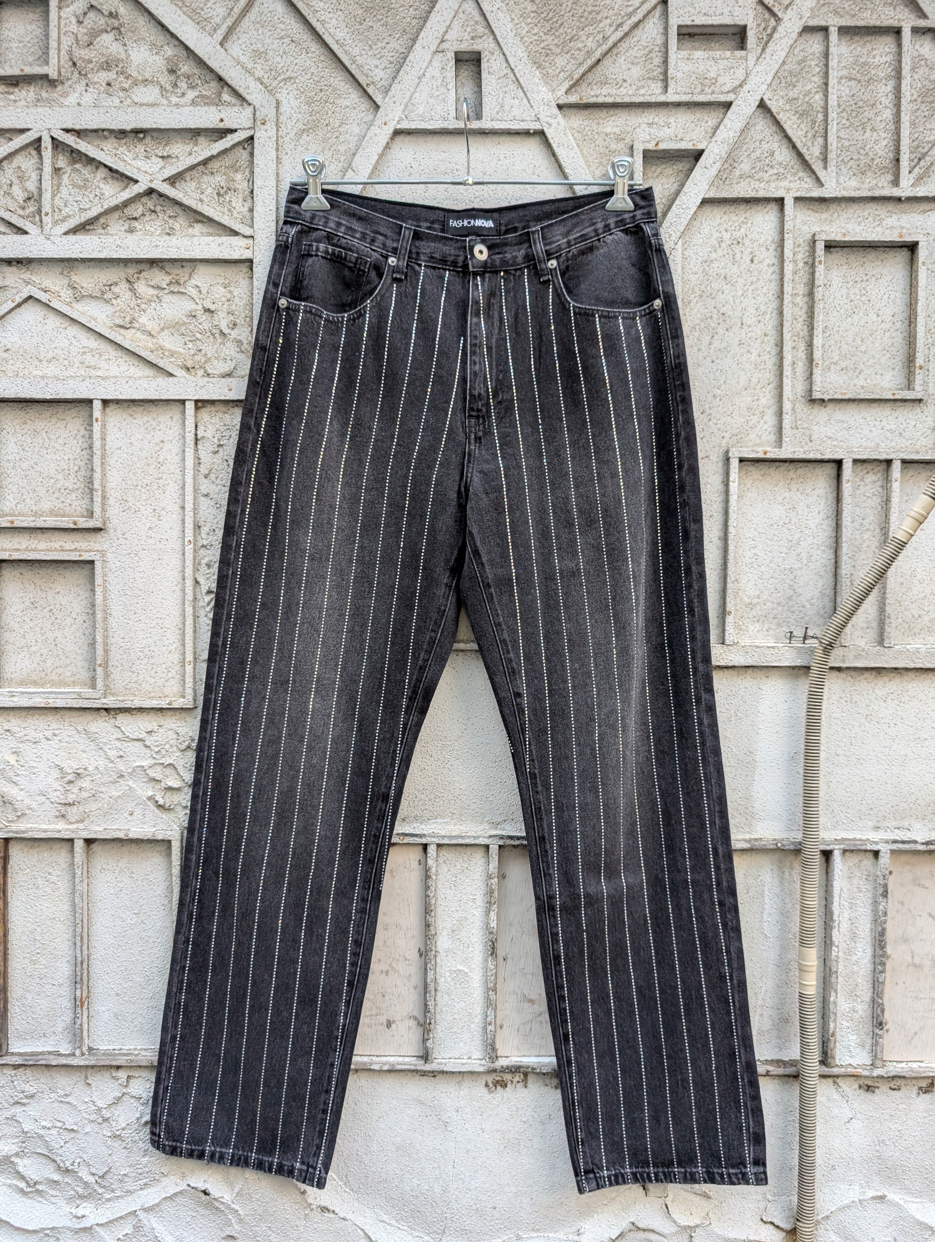 “RHINESTONE” black denim pants