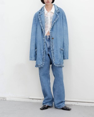 1990-00s lace-up oversized denim tailored jacket