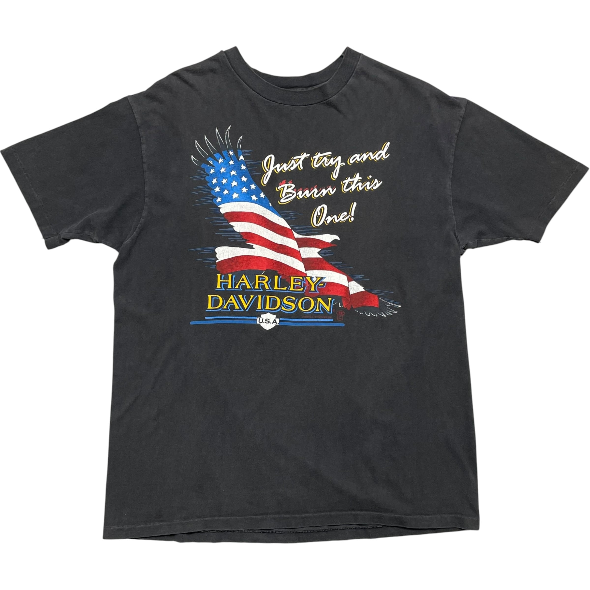 《XL》 Harley-Davidson ハーレーダビッドソン Tシャツ ブラック プリントデザイン フェード タグ欠品 シングルステッチ 90年代 vintage no.10072