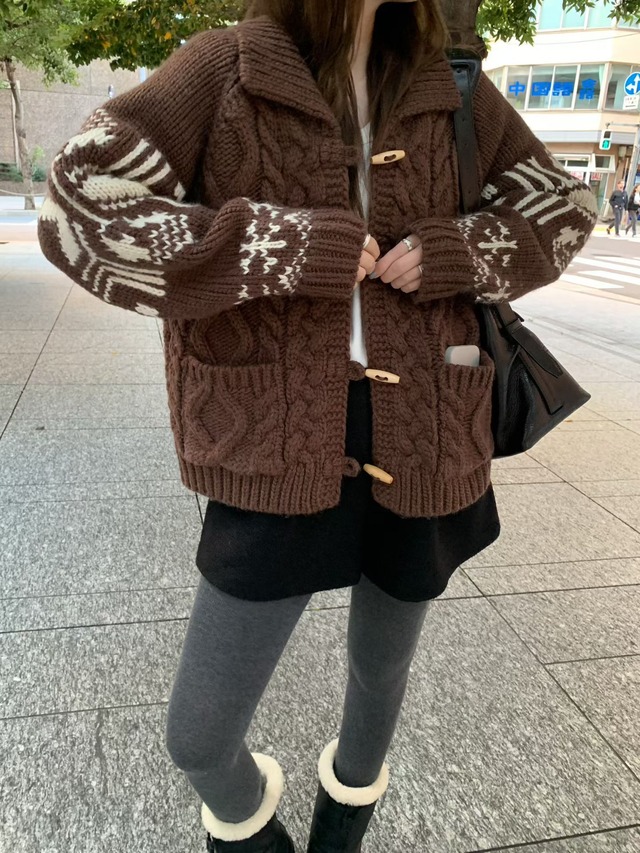 (予約) mellounge / Jagd color blocking cowichan cardigan 2color