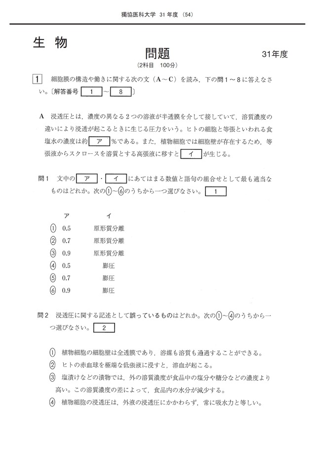 2027年度　私立医学部入試問題と解答　3.獨協医科大学