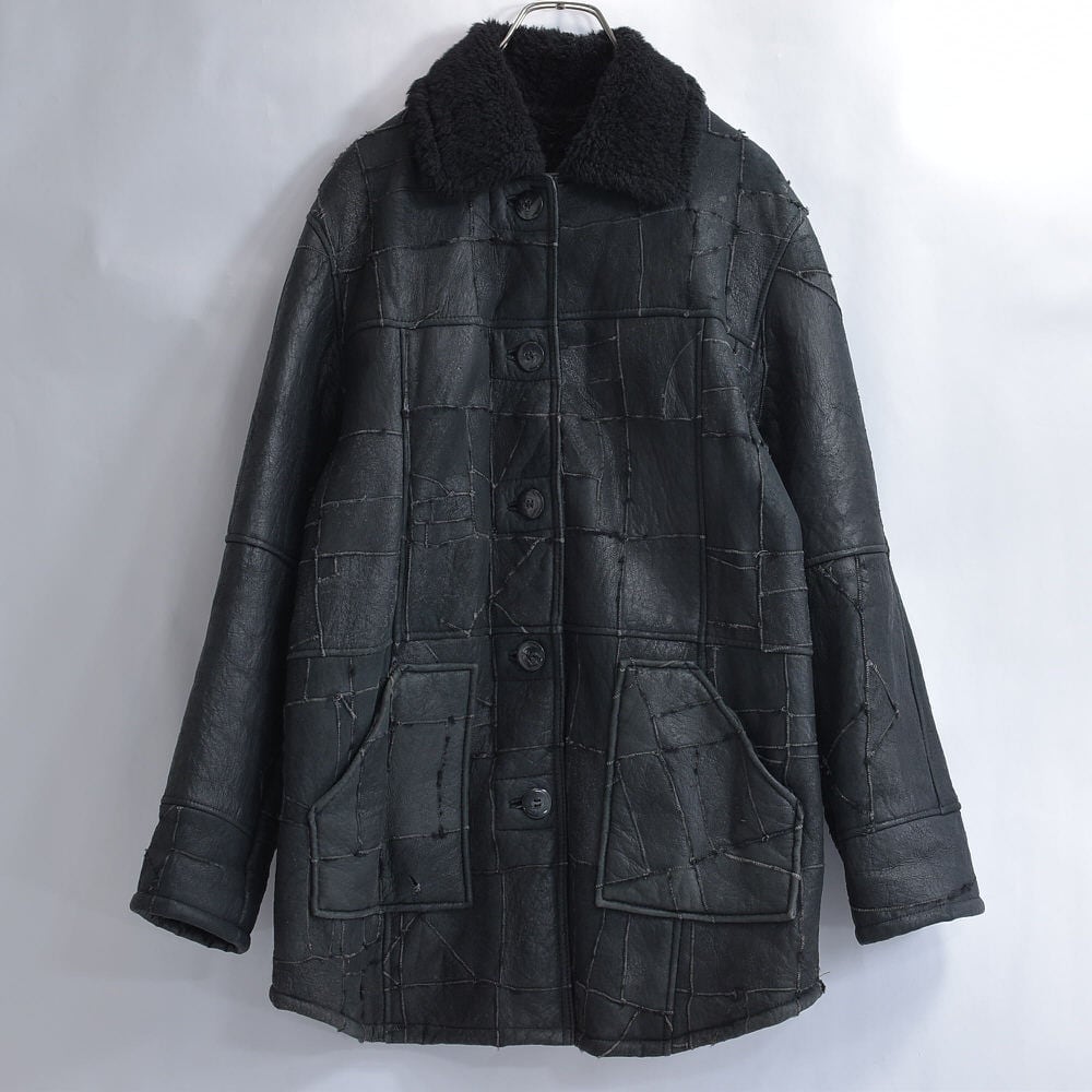 Vintage パッチワークデザイン シアリング ジャケット 本革 レザー