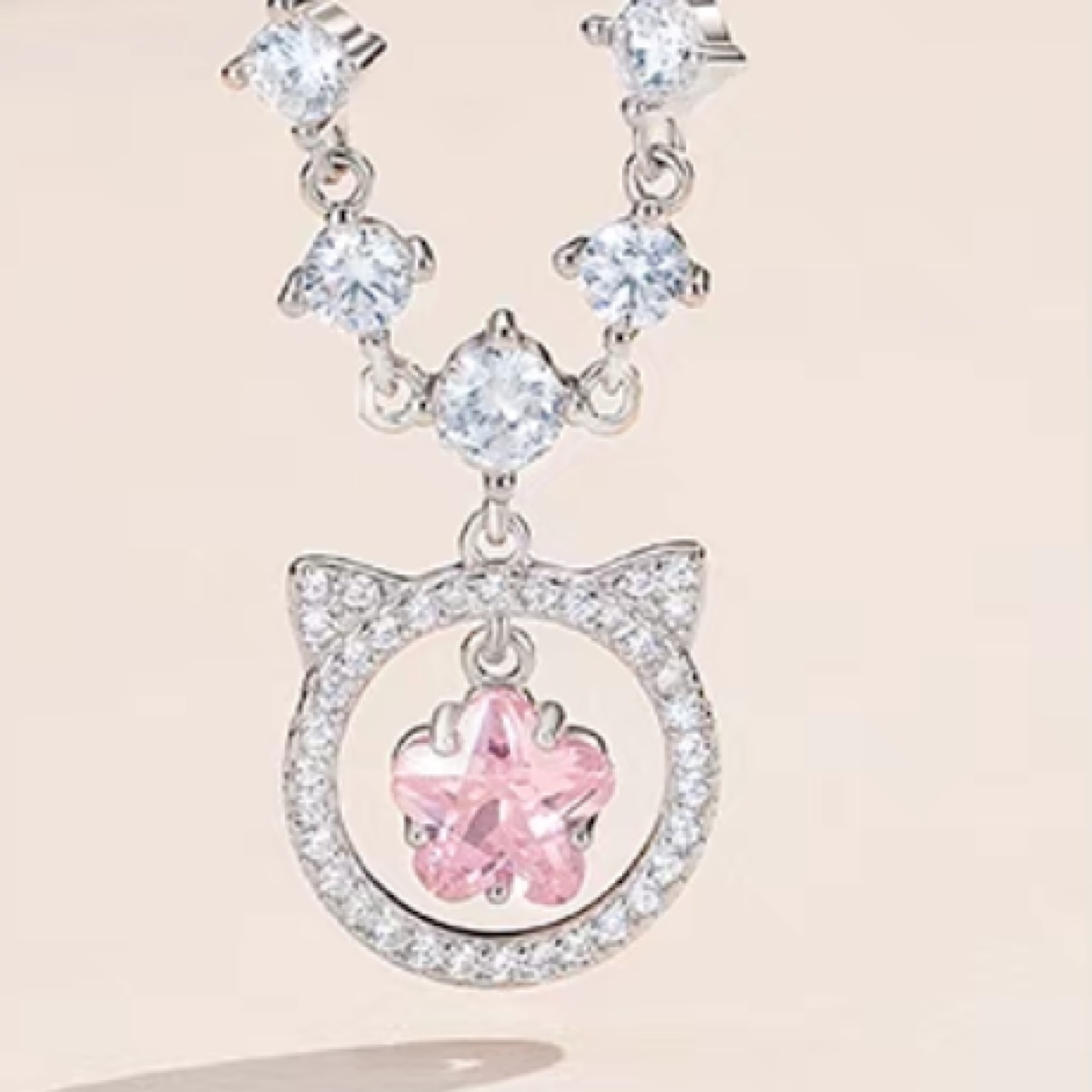 ネックレス かわいい ねこ ピンク スター ペンダント