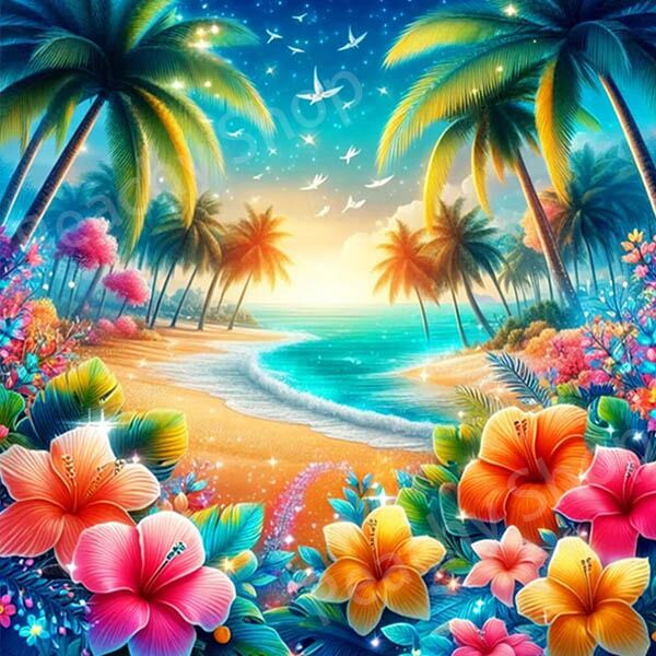 初級 フル ダイヤモンドアート キット ビーズ刺繍 ハワイアン 海辺