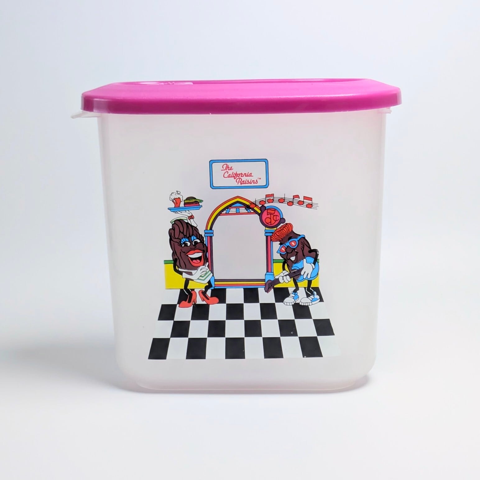 ☆ VINTAGE JUNK 1980年後半〜1990年前半 ☆【 California Raisins（カリフォルニアレーズン）】 プラスチックコンテナ 〚アメリカン雑貨 アメトイ〛