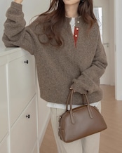 Contrast color henley Knit T20276