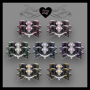 ヘアクリップ　リボン　量産型　ロリータ　地雷　ゴスロリ　推しカラー　黒　パール　ハート　卒業式　入学式　コンカフェ　ピンク　水色　紫　黄色　緑　オレンジ