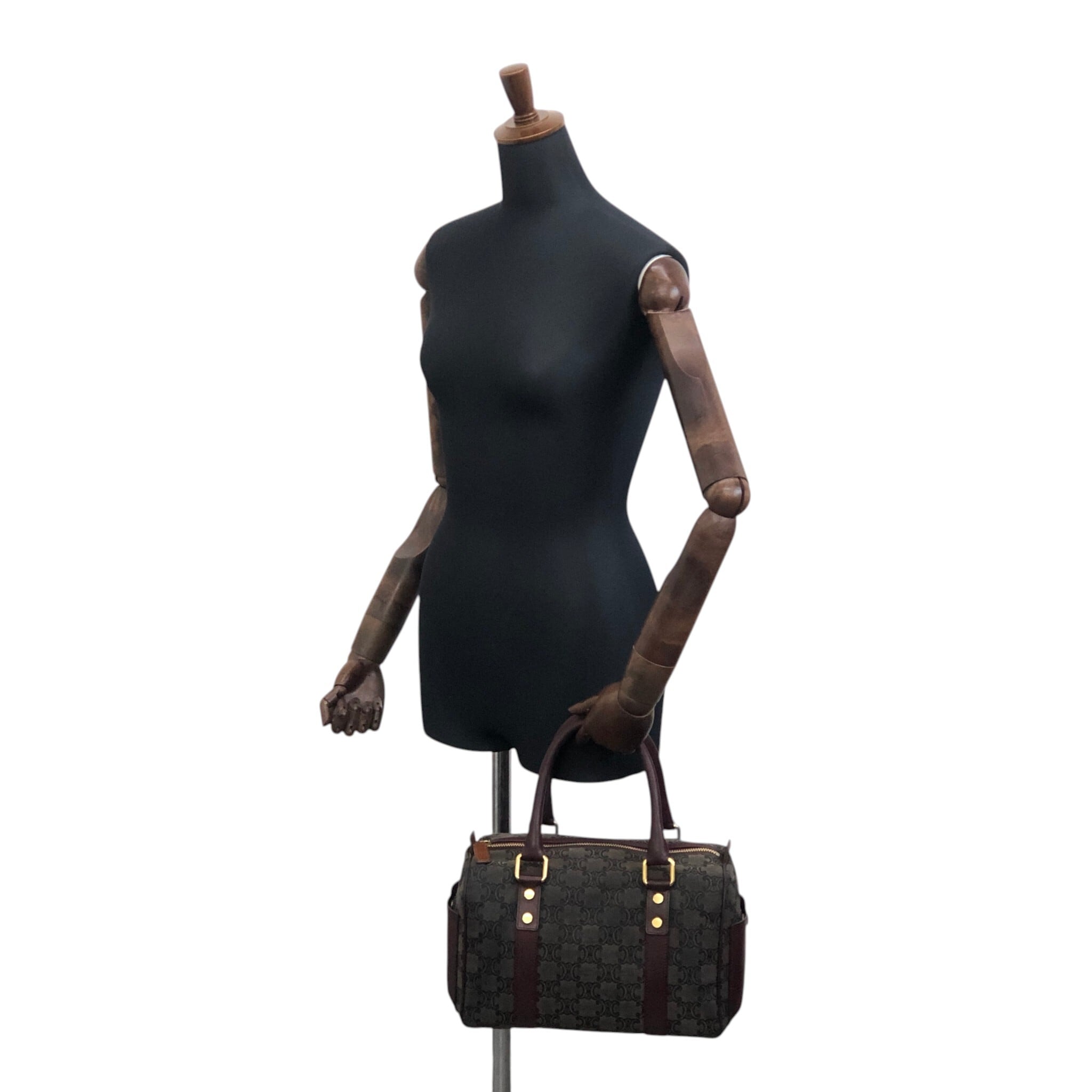 CELINE セリーヌ ブラゾン ハンドバッグ グレー ボルドー キャンバス