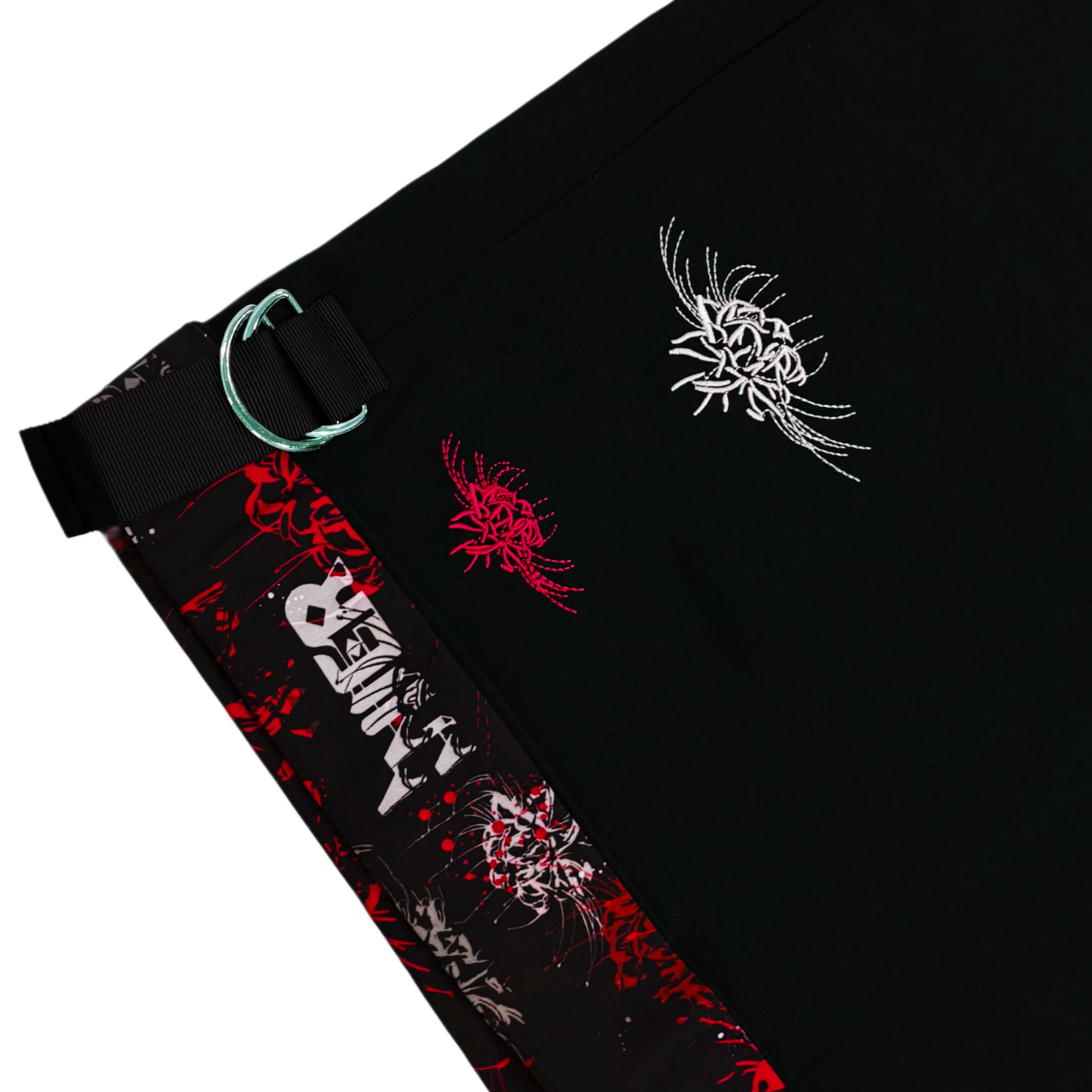 新品未使用　ラスト１点　NieR Closing　彼岸花サルエルパンツ 白赤彼岸花刺繍ワイドパンツ【裏生地総柄】 | NIER CLOTHING