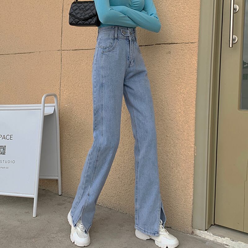 ワイドレッグパンツ スプリングルーズブルーハイウェストウェストジーンズ 春物 ワイドパンツ スーパーモール84712932707