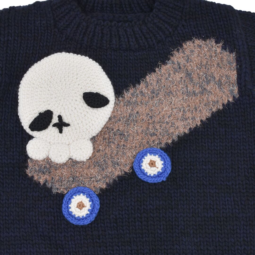 KIDILL】SKULL SKATE KNIT HAND KNITTED SWEATER(BLACK/NAVY) | AYIN