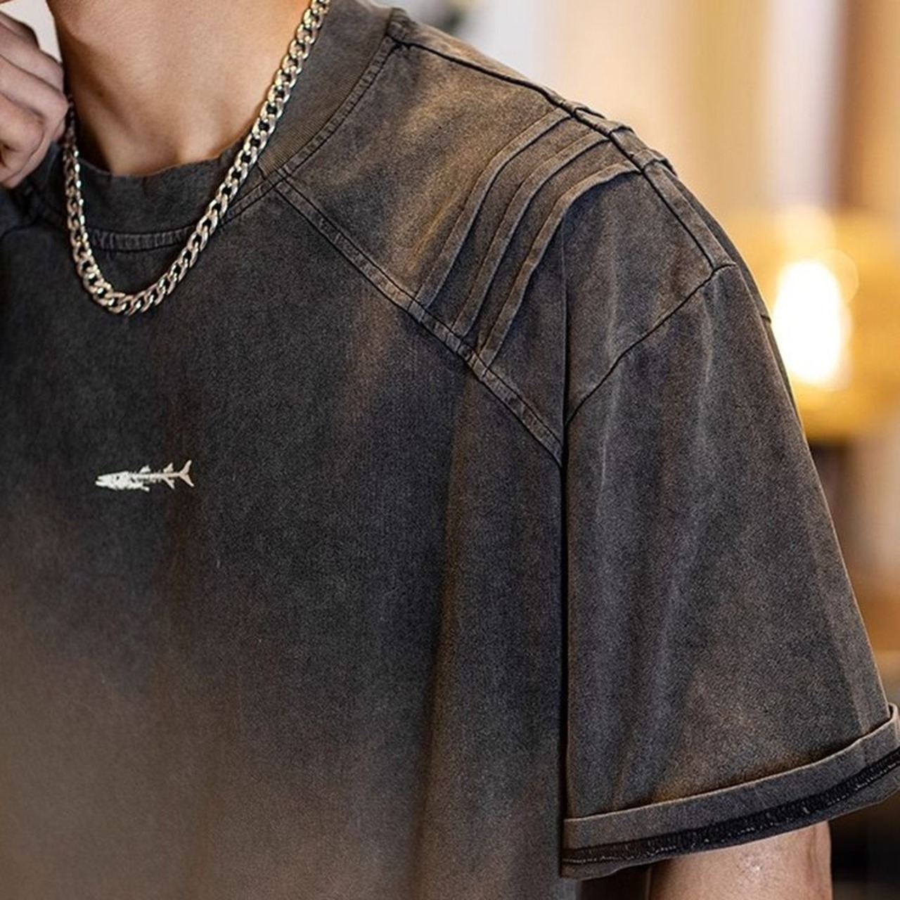 フィッシュボーンプリントTシャツ 10146