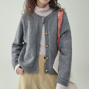 solid color round button knit cardigan