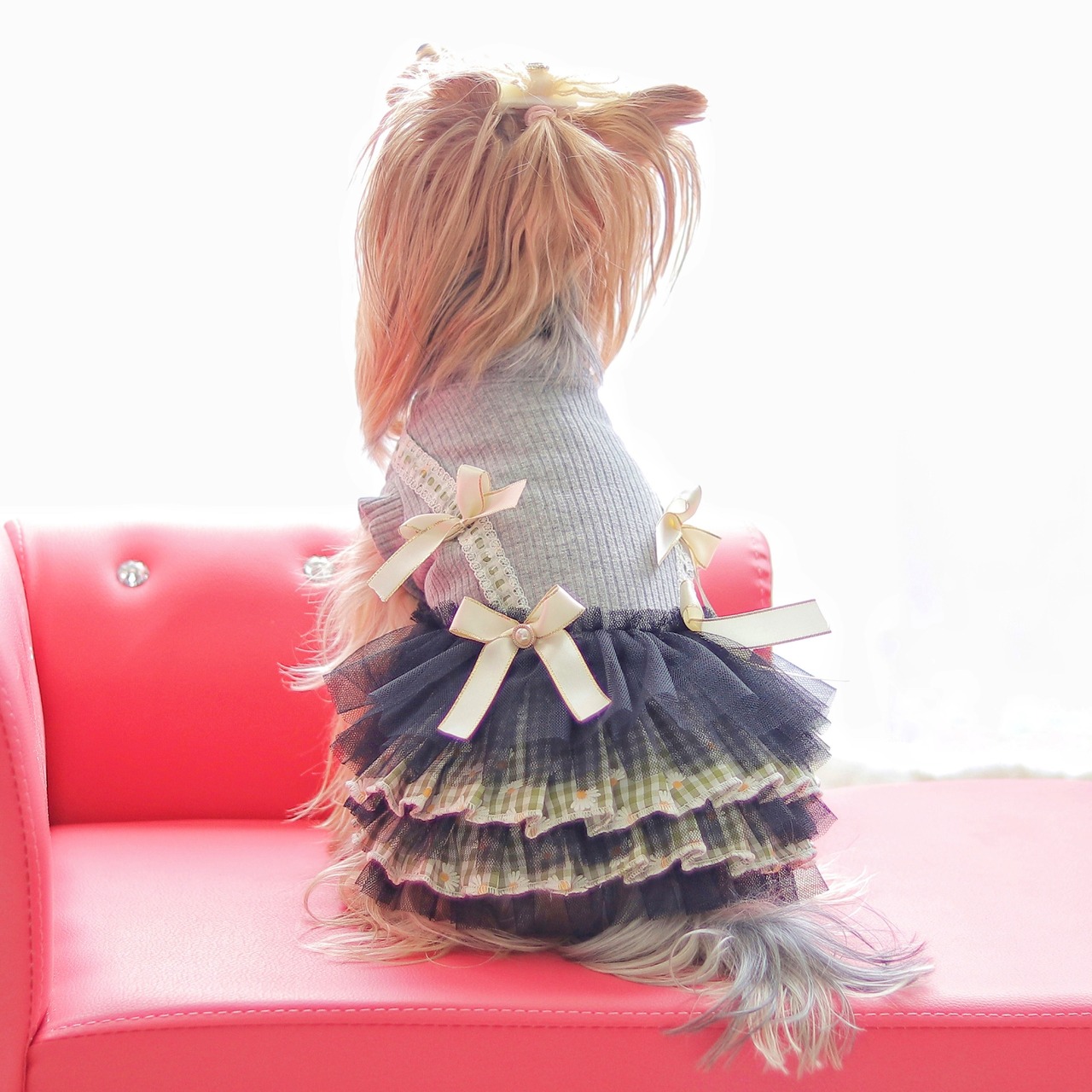 【即納】海外作家さん　デイジーチェックグレーワンピース【YU022】