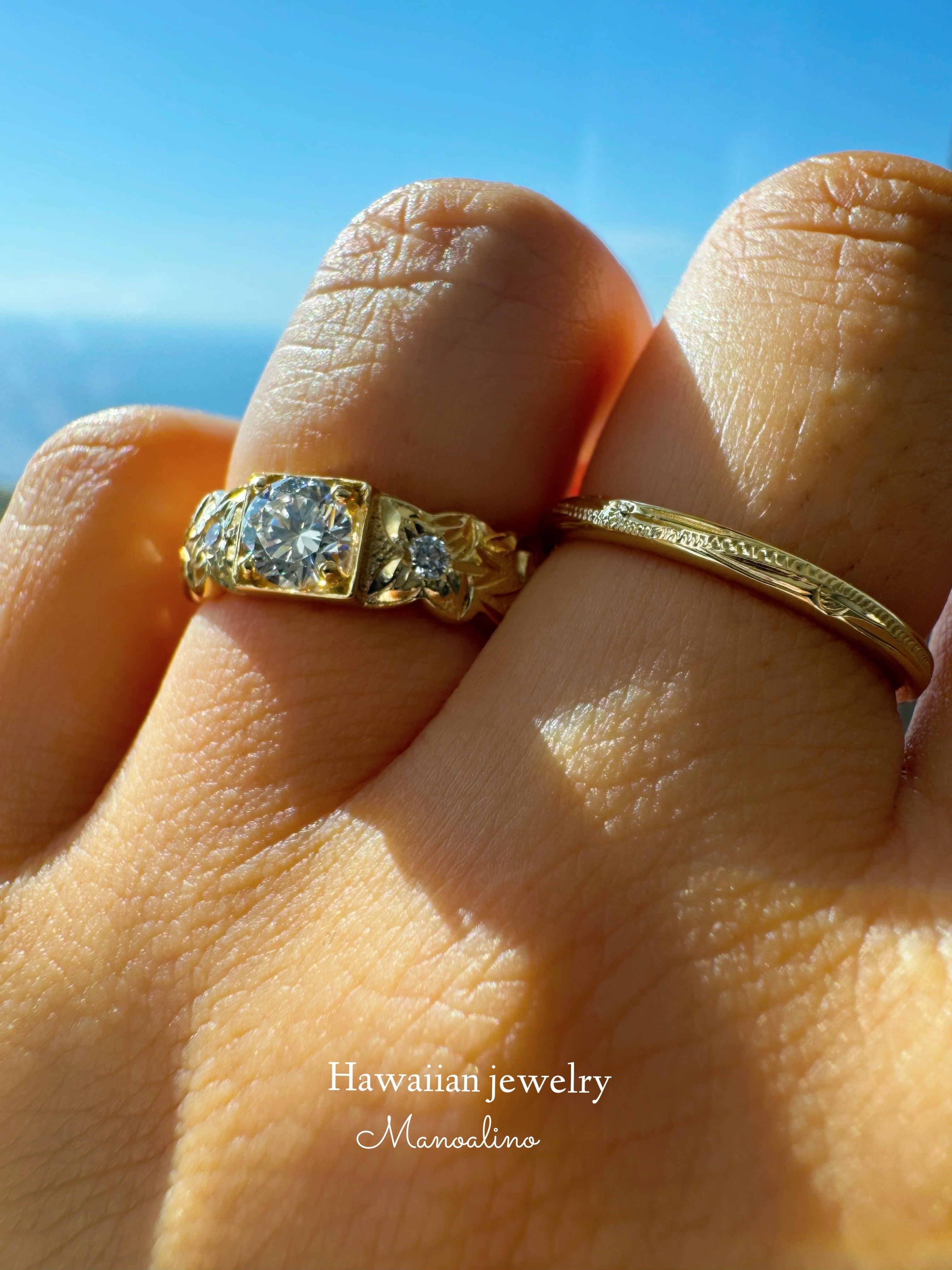 Manoalino ハワイアンジュエリー ジルコニアリング 手彫り】5mm AAAAA rank zirconia ring Hawaiian jewelry(5mmAAAAA