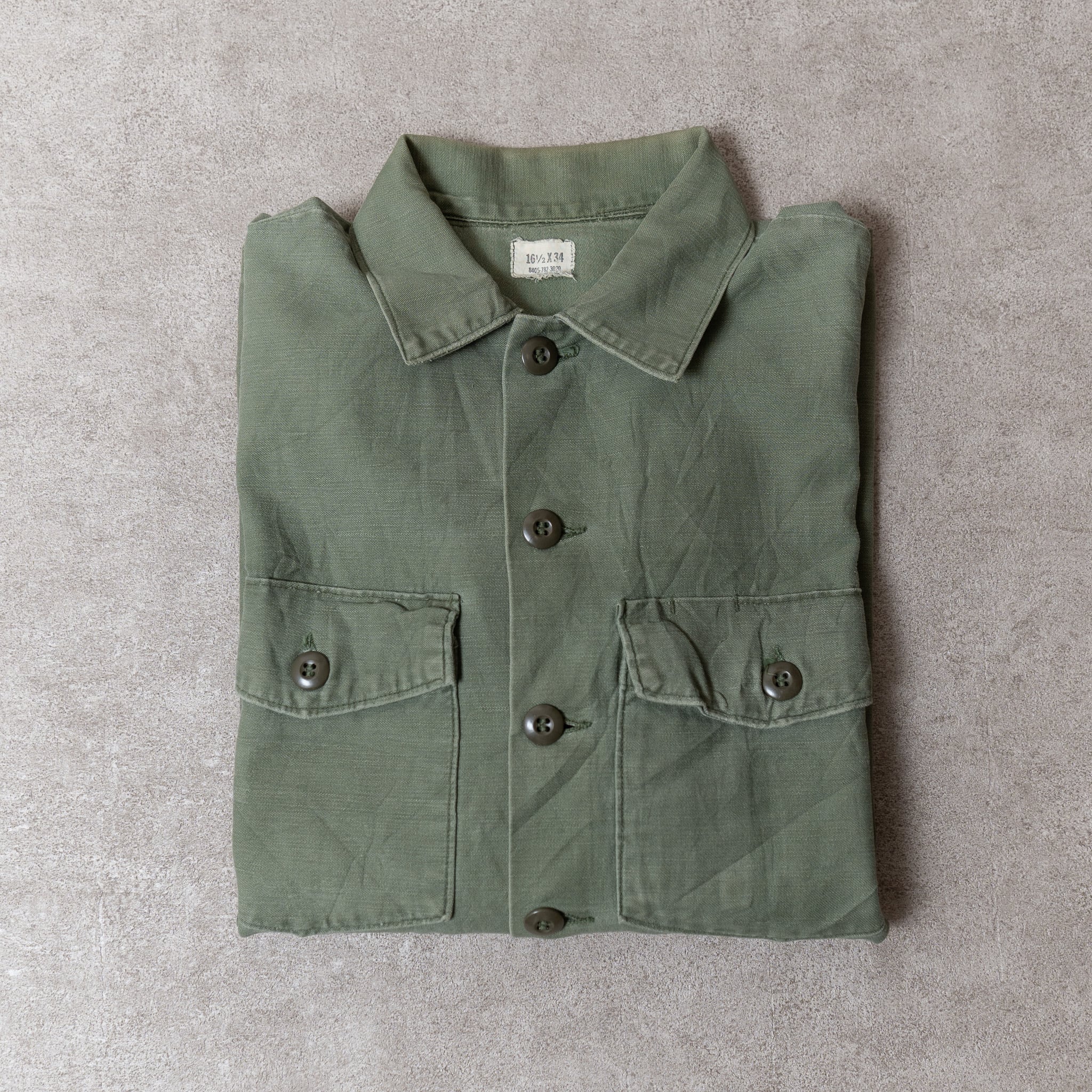 SHIRT， UTILITY， 3 COTTON SATEEN， OG  U.S.ARMY ビンテージ放出品