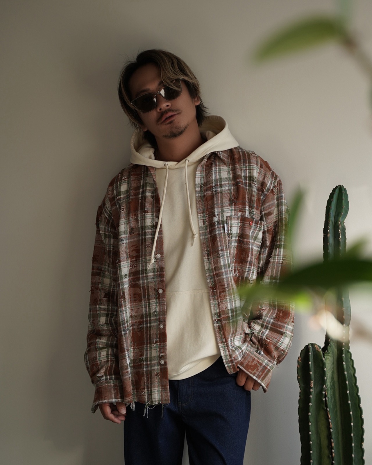 【#Re:room】VINTAGE CRUSH CHECK BIG SHIRTS［RES122］