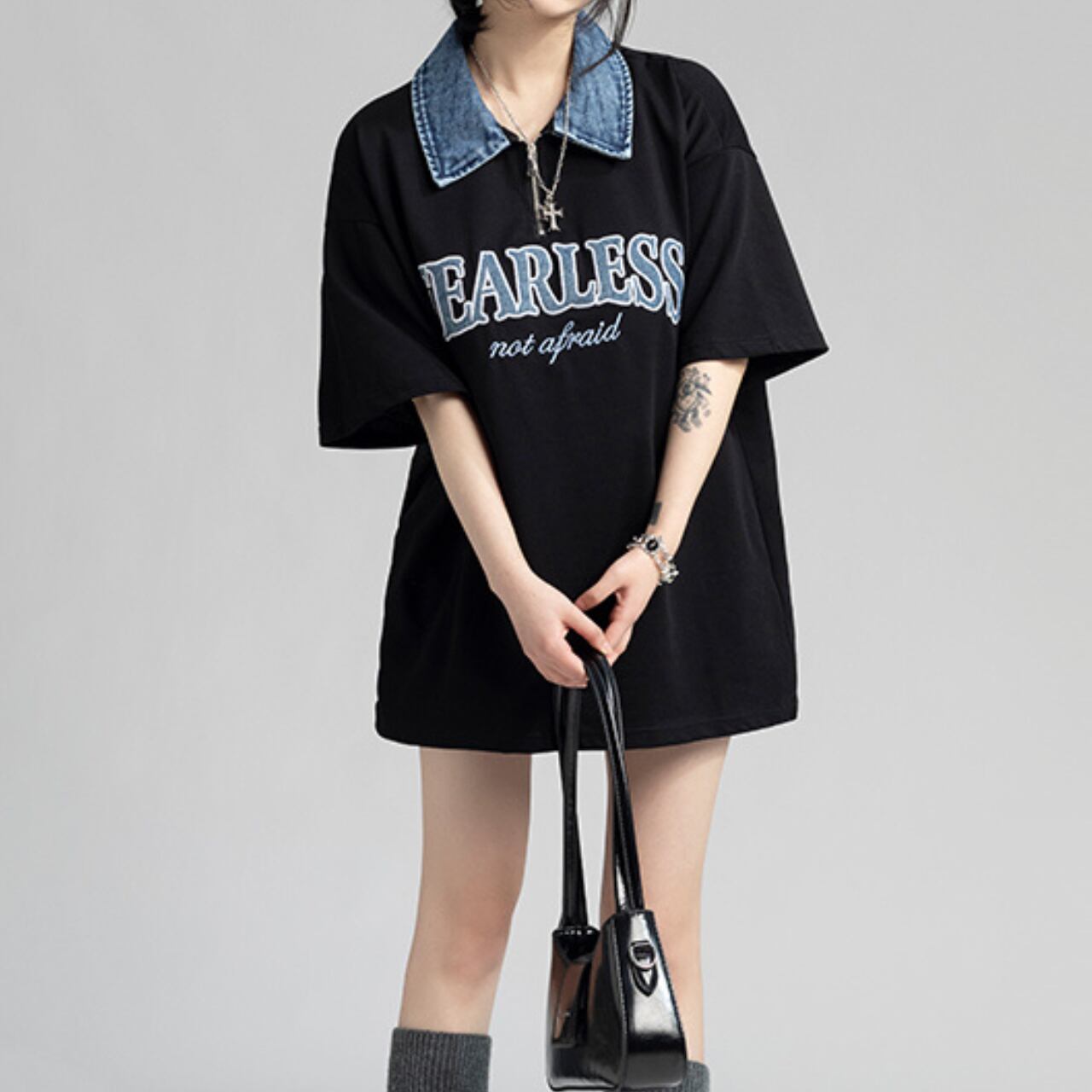 ハーフジップロゴトップス　2color　1320