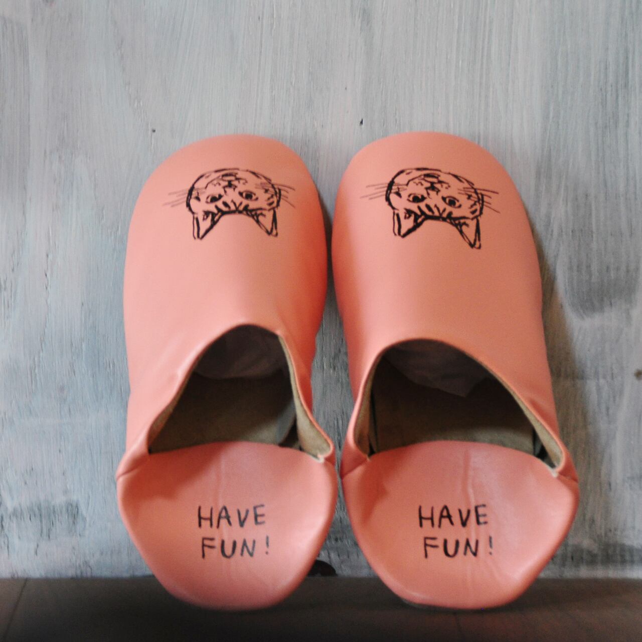 小池ふみ 猫のスリッパ（バブーシュタイプ ピンク） | あひる商店|工務