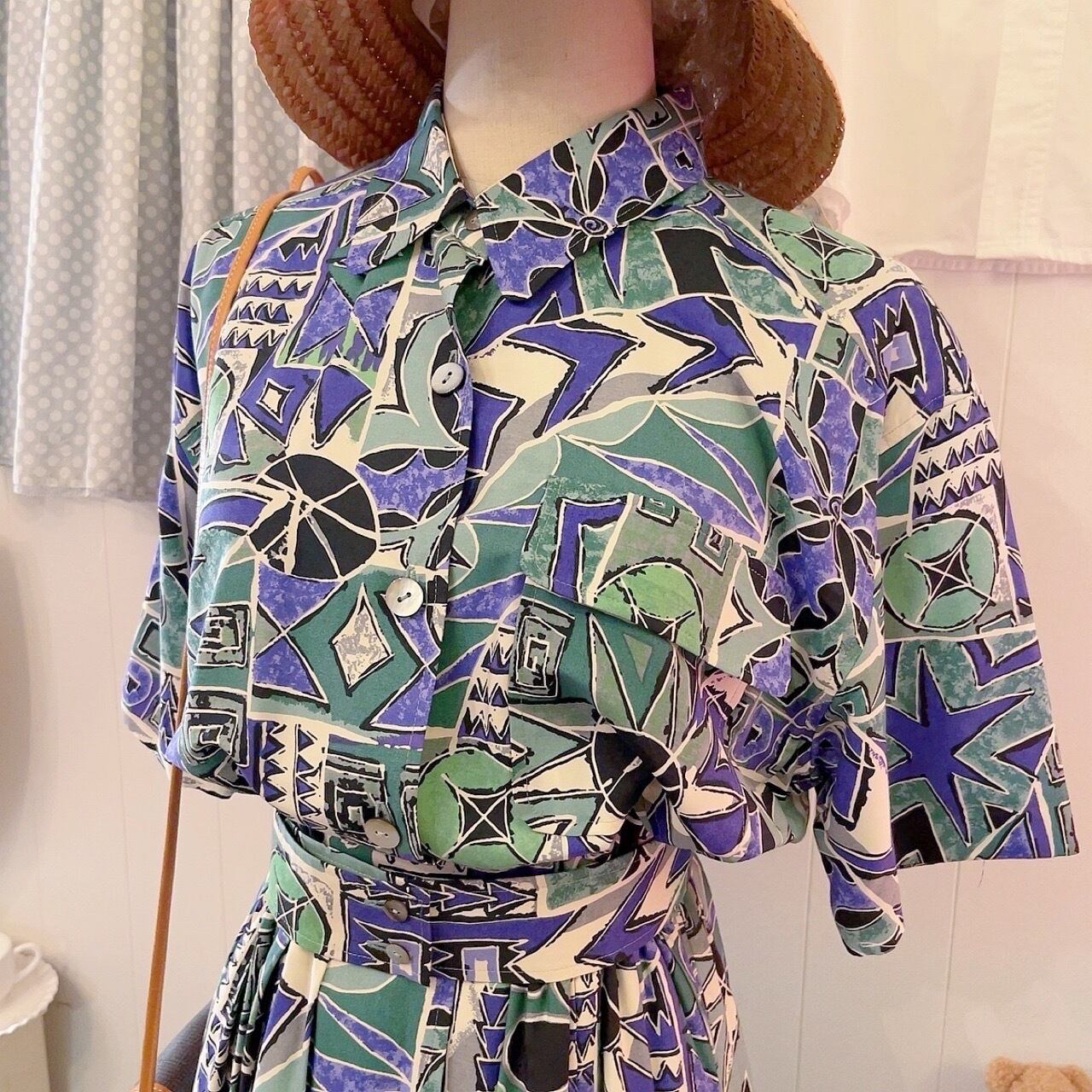 geometric front button one-piece