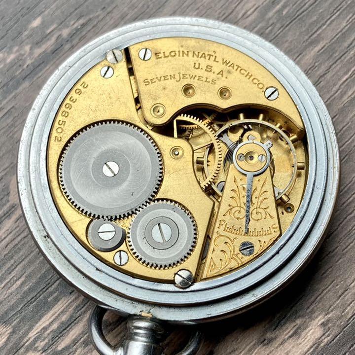 動作品】エルジン ミリタリー 懐中時計 1924年 アンティーク 手巻き