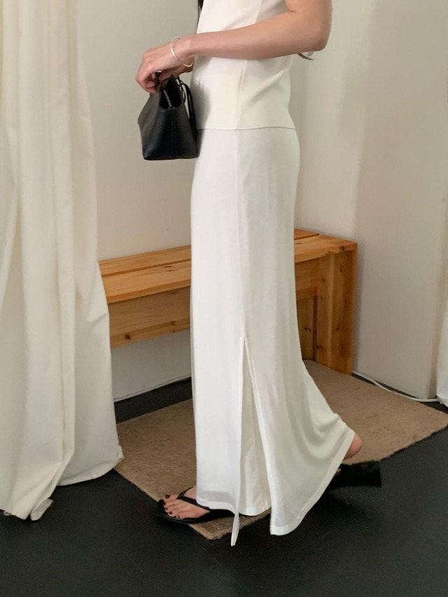 Drawstring Side Slit Long Skirt