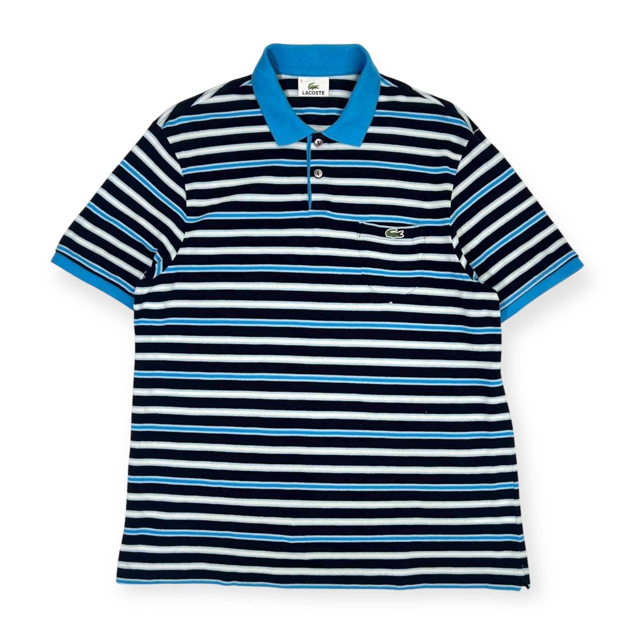 90s LACOSTE ラコステ ボーダー 鹿の子 半袖 ポロシャツ 5/メンズ ファブリカ ビンテージ