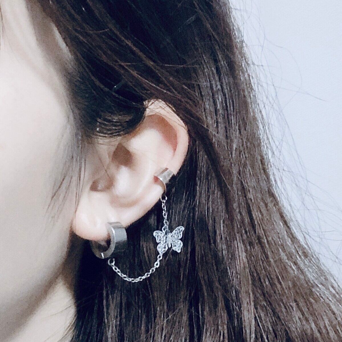 蝶のチェーンピアス 】 病みかわ メンズ 片耳 量産型 女子 韓国