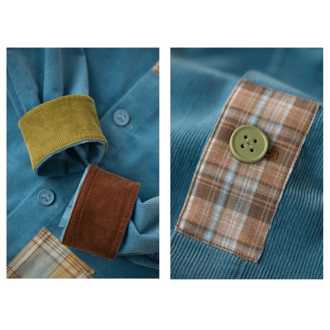 Patchwork Corduroy Lake Blue Shirt / パッチワーク コーデュロイ レイクブルー シャツ