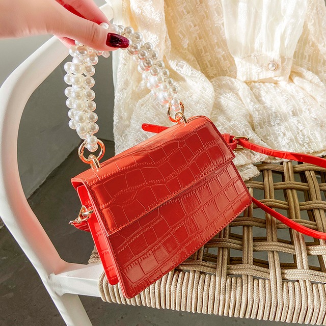 スタイルレディースパール クロスボディ 真珠 スクウェア 手作りハンドバック35722802404