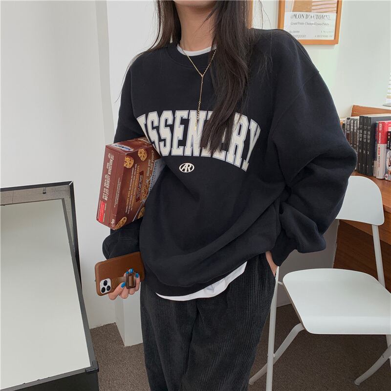 セーター レディースオータムウィンタールーズベルベットブラックラウンドネックプルオーバー トップス 秋物 冬物 Oネック ブラックストロベリース33343050519