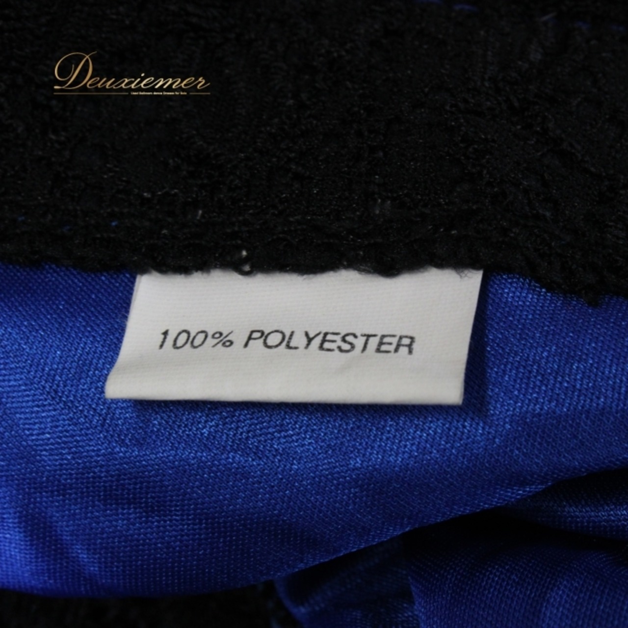 社交ダンス 衣装 スタンダード ドレス ワンピース パーティドレス スタンダードドレス 青 黒 ブラック系 ブルー系 花柄 レース 長袖 二重スカート ボリューム 優雅 動き ファスナー 伸縮性 肩パッド ポリエステル