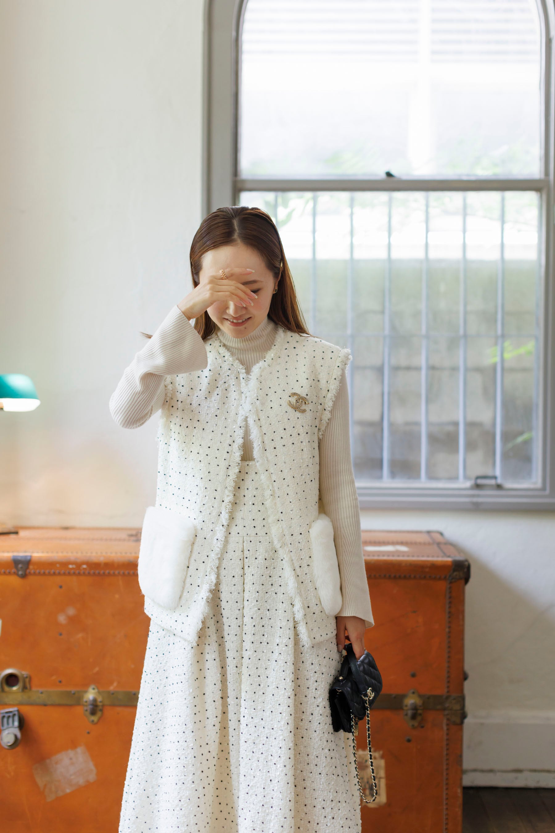bluelea Dot tweed fur gilet