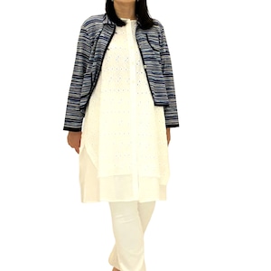 絣タックボーダーカーディガン【260-2217】Tucked border cardigan