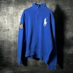 90s POLO RALPH LAUREN ハーフジップスウェット 青 刺繍ビッグポニー