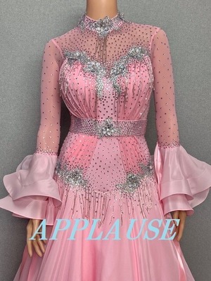【新着】社交ダンス ドレス　スタンダード　モダンドレス　フレッシュピンク　M　 ST-24-35　デモ・競技用ドレス　発表会衣装　パーティドレス　ワンピース　舞台衣装