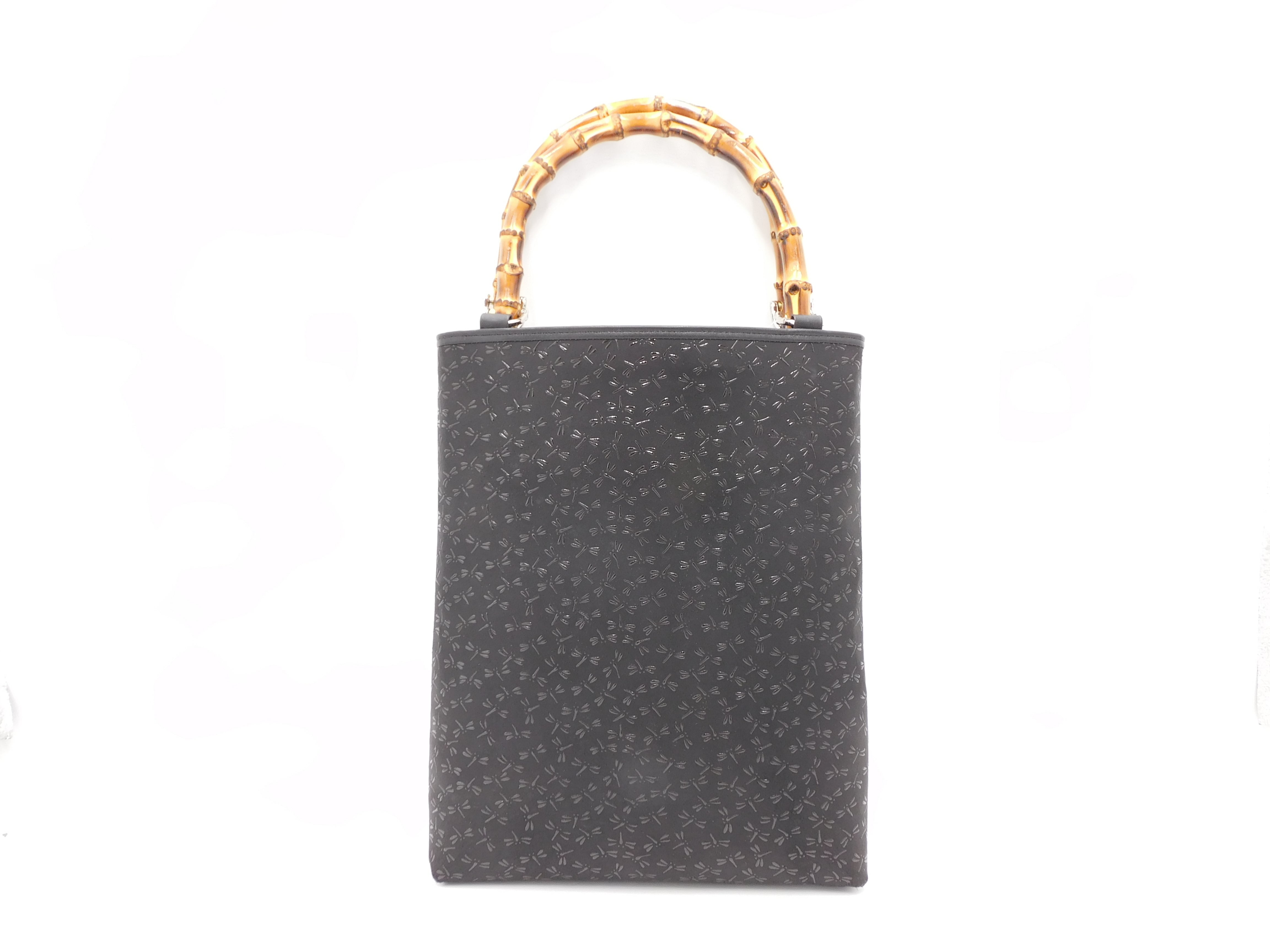 バンブー手提げ(大)黒/黒 トンボ柄