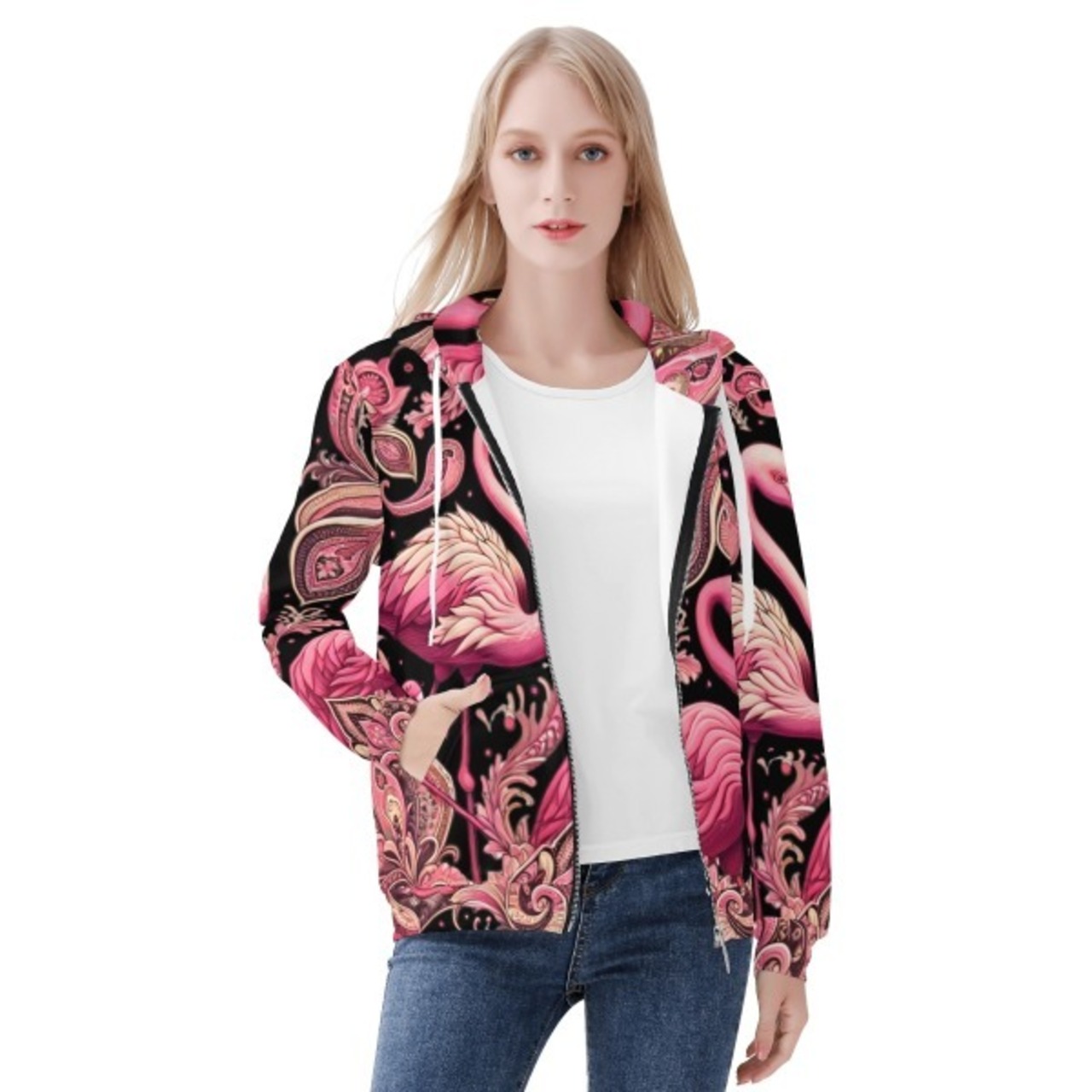 Women's All Over Print Zip Up Hoodie Paisley 4636