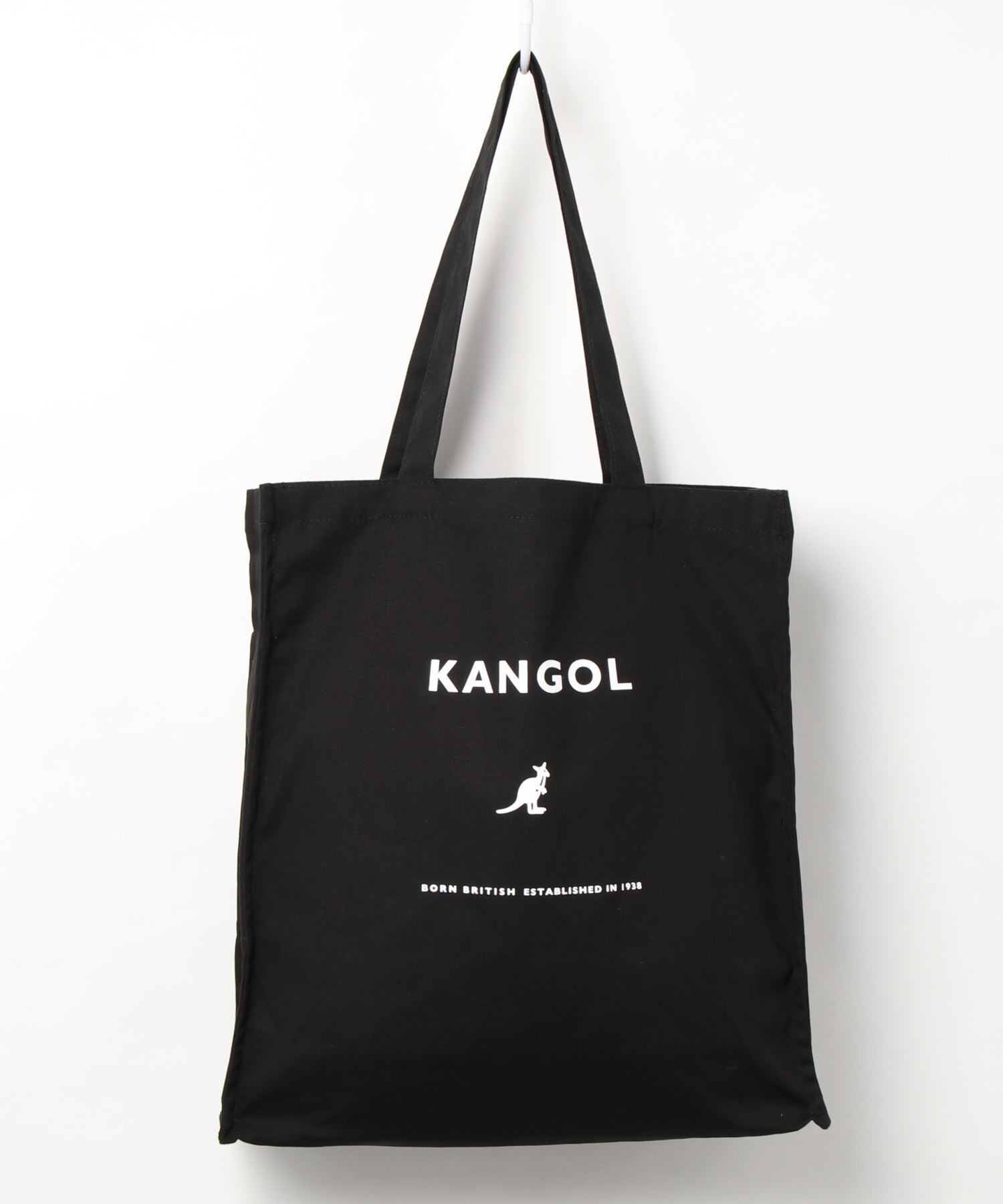 KANGOL (カンゴール) スクエア キャンバス アイコニックロゴ プリント トート ブラック KGSA-BG00193