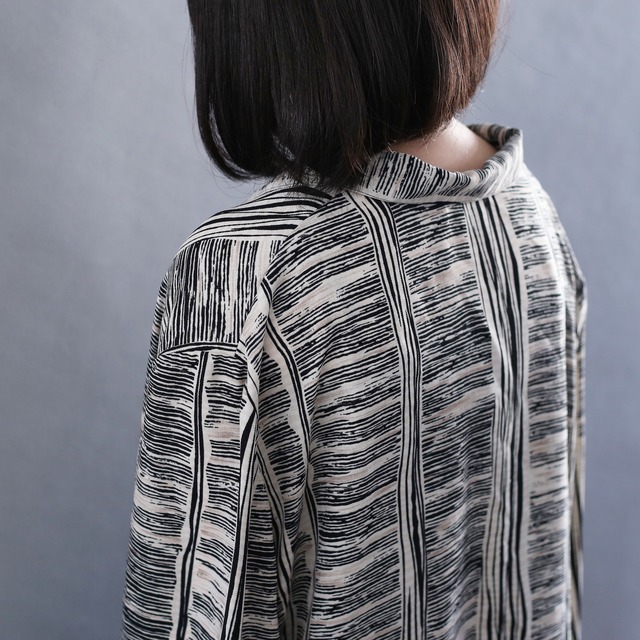 "shimashima" box silhouette l/s open collar shirt