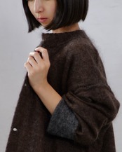 MAYKAM - MOHAIR STAND COLLAR JACKET :BROWN|キッドモヘア/二重袋編みスタンドカラー