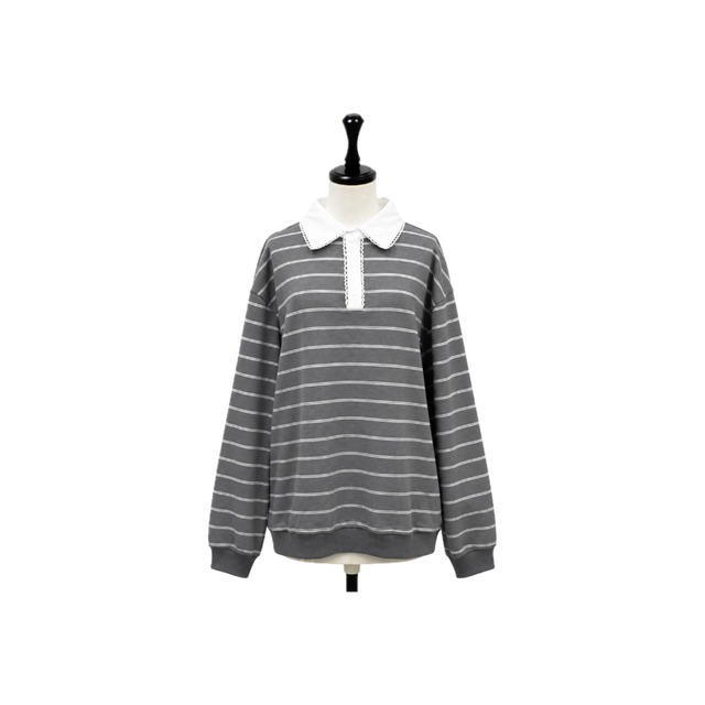 Lace collar border sweat pullover