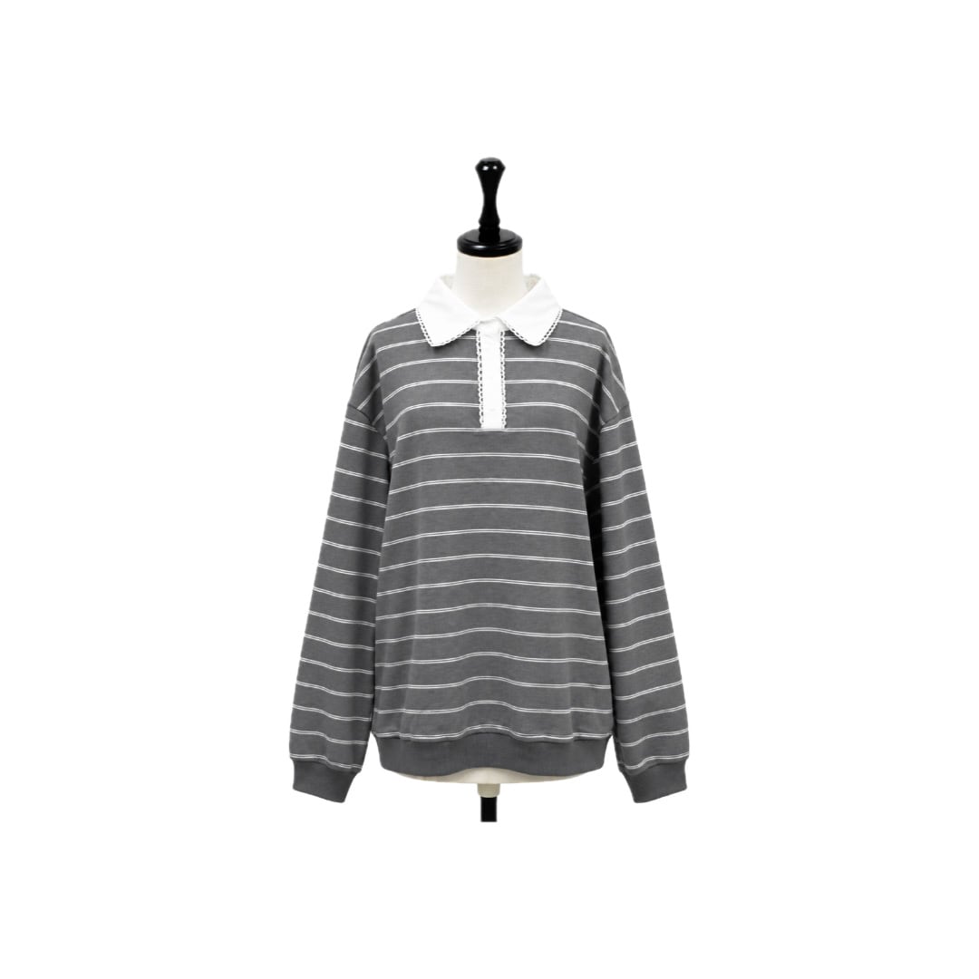 Lace collar border sweat pullover