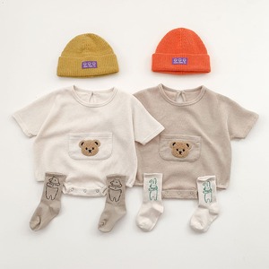 【BABY】夏作くまちゃん刺繍ワッフル素材ロンパース