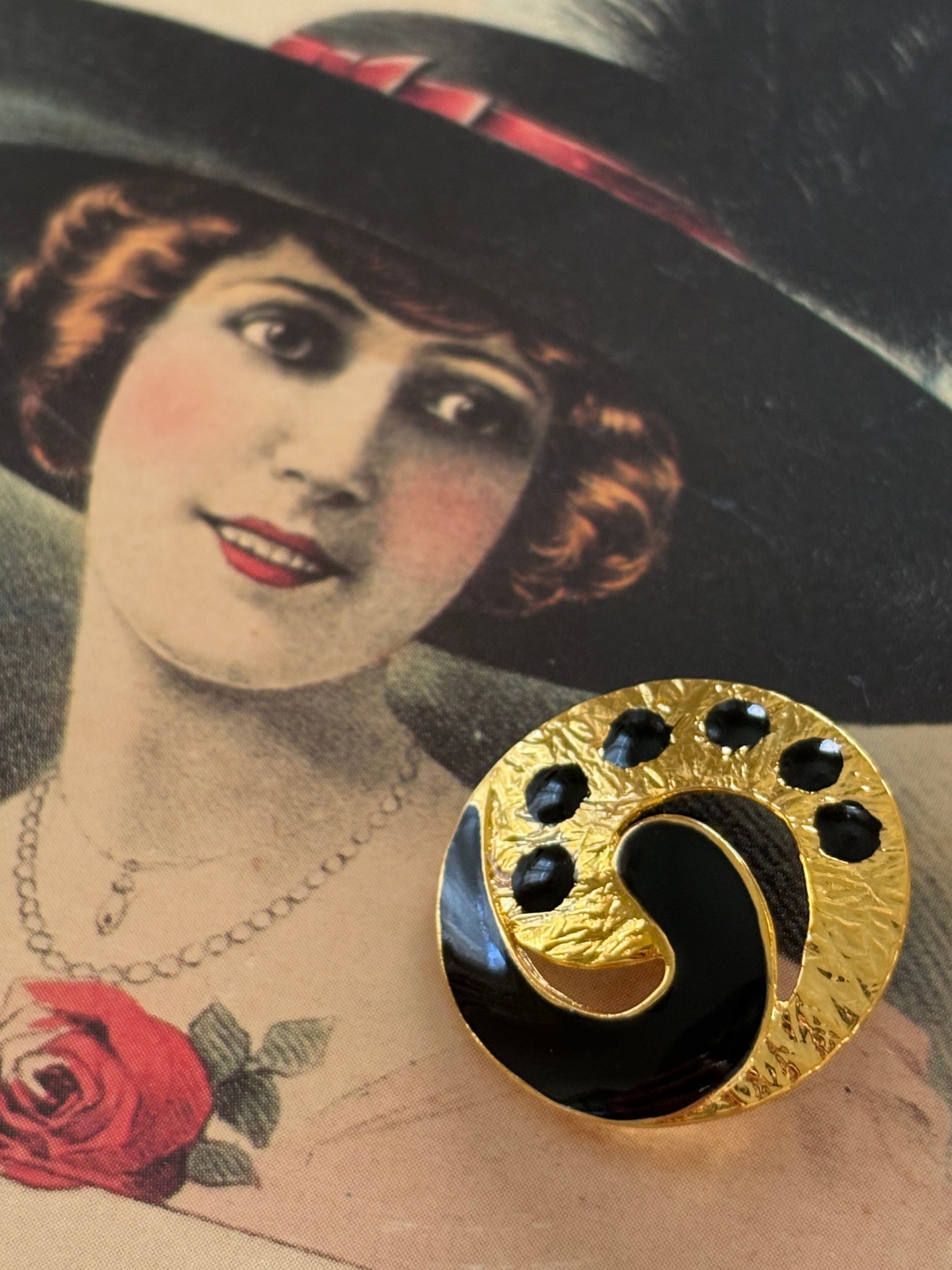 23mm Japanese ヴィンテージボタン ゴールド×ブラック 透かし ドット メタルボタン アクセサリーパーツ 装飾材