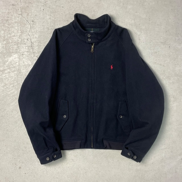 90年代 Polo by Ralph Lauren ポロバイラルフローレン ウールハリントンジャケット スイングトップ メンズXL 古着 90s ヴィンテージ VINTAGE ドッグイヤージャケット スポーツジャケット ダークネイビー 紺色【ブルゾン・ジャケット】/ネイビー