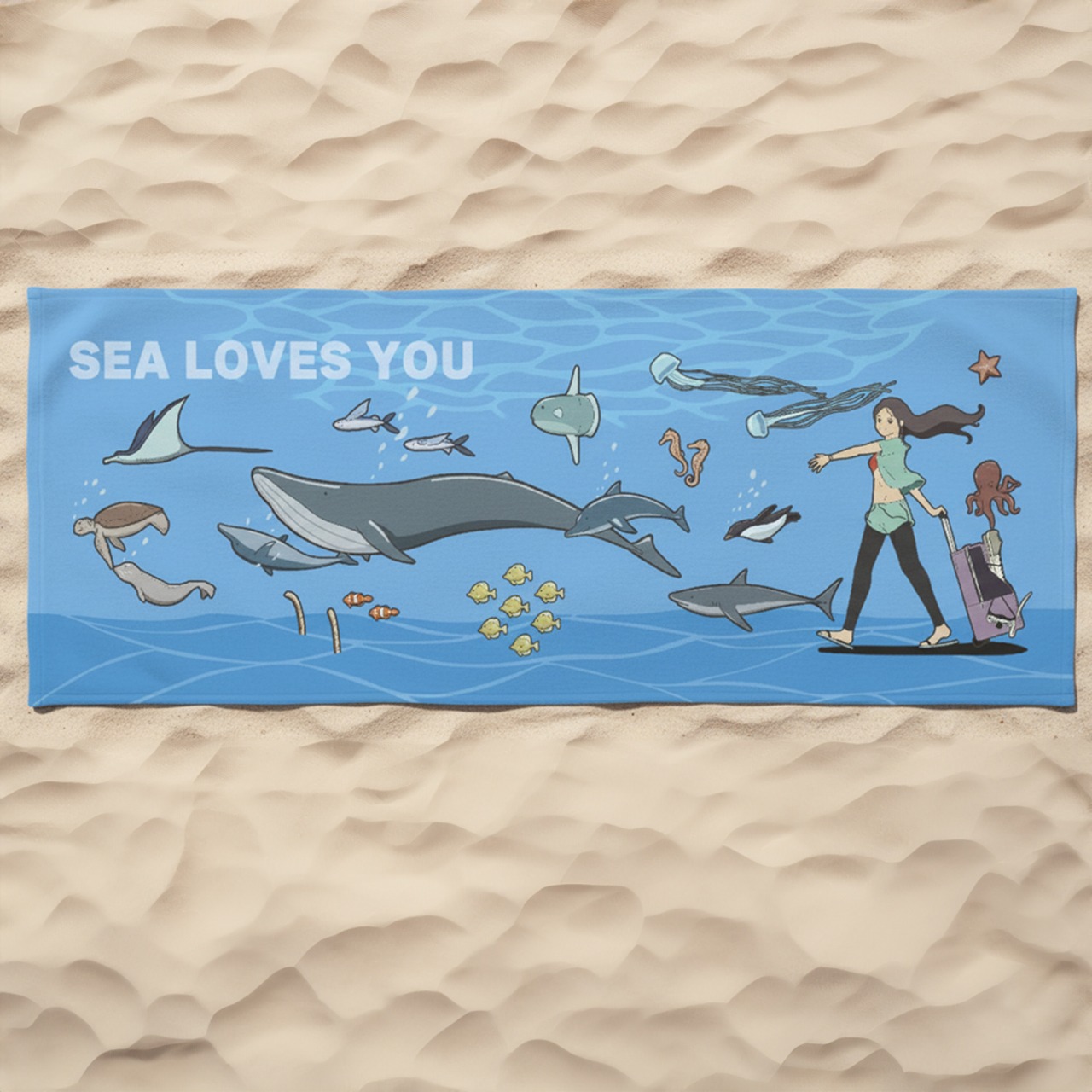 レッツ・オーシャン！-スポーツタオル(ブルー) - 1